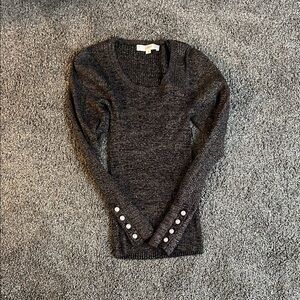 LOFT Charcoal Sweater with Button Accents